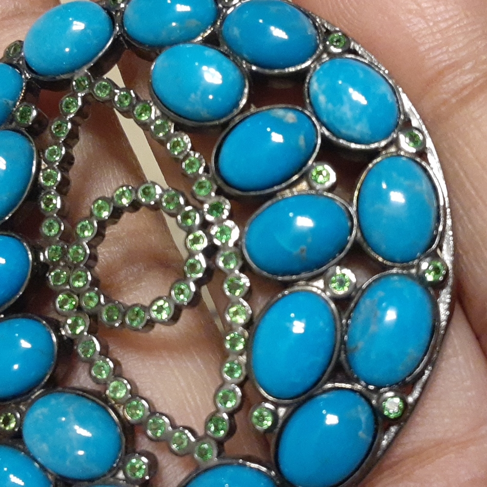 HOLD. 925, Genuine  Russian Diopside and Sleeping Beauty Turquoise. Evil Eye. - Picture 6 of 15